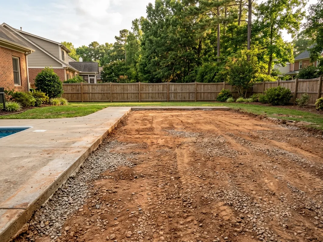 Cleared and rough-graded residential site after concrete demolition in Raleigh, NC