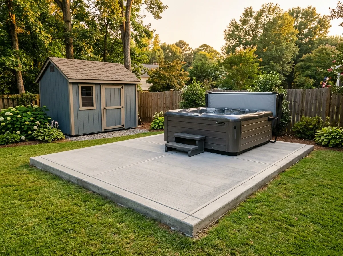 Level concrete flatwork pad with a clean finish