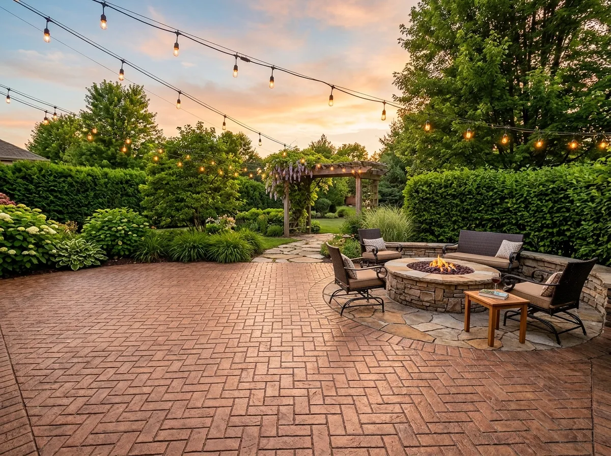 Stamped concrete patio finished by ALB Concrete Solutions